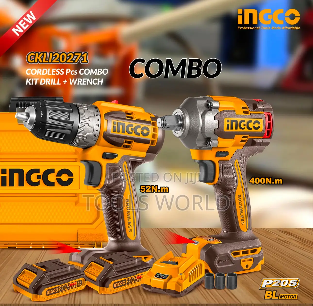 Cordless 2pcs Combo Kit Brushless Drill and Impact Wrench
