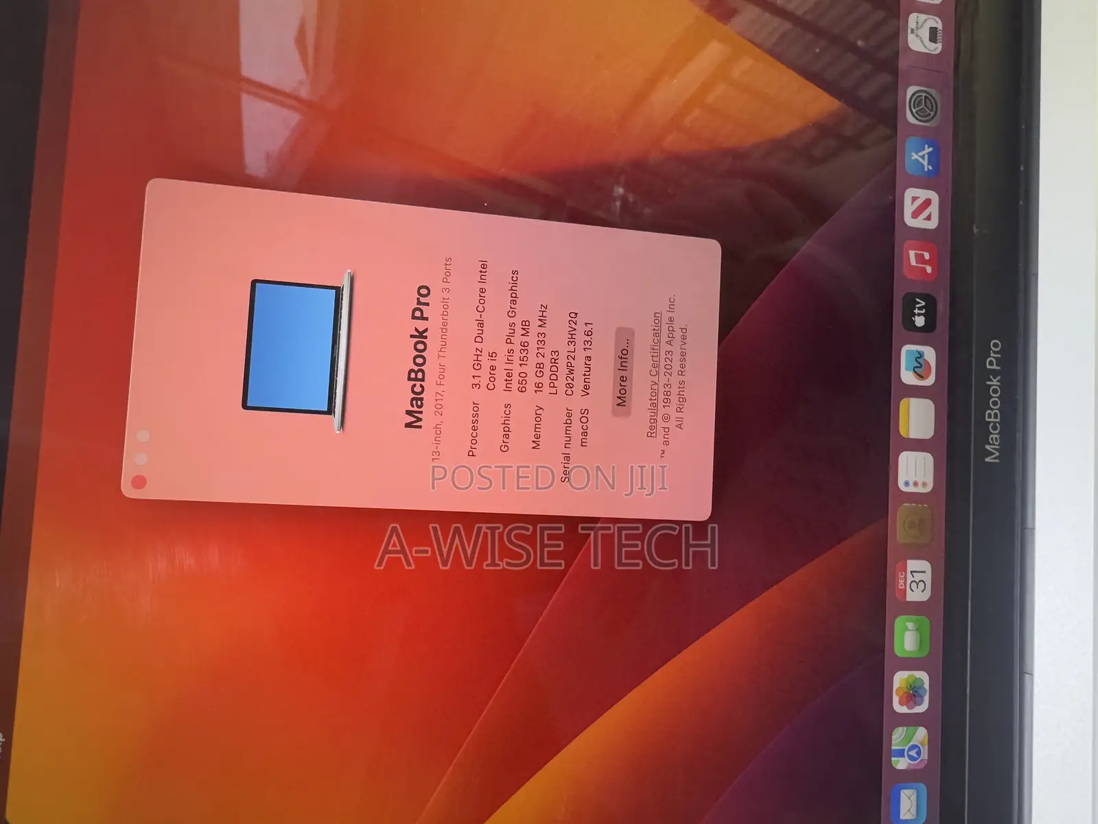 Laptop Apple MacBook Pro 2017 16GB Intel Core I5 SSD 256GB