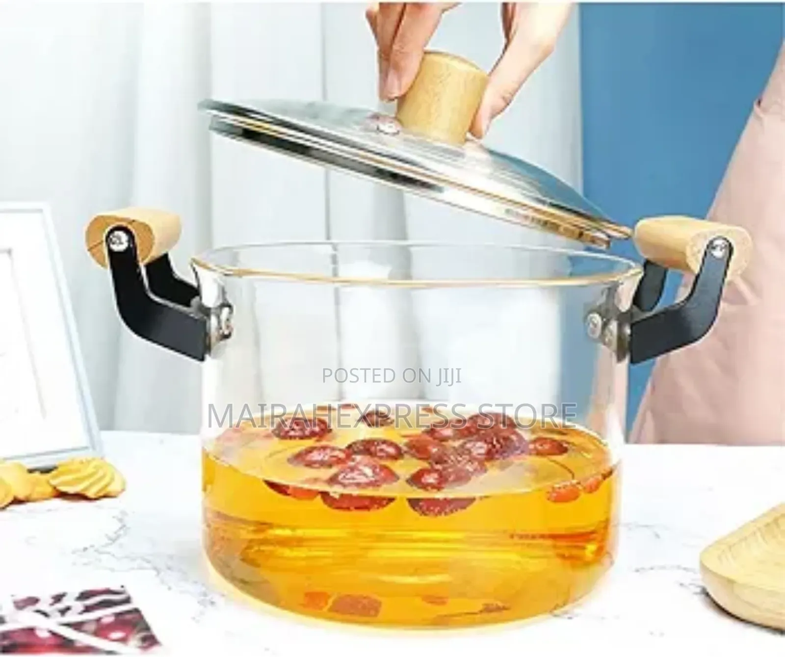 2.5l Borosilicate Glass Pot With Wooden Handle