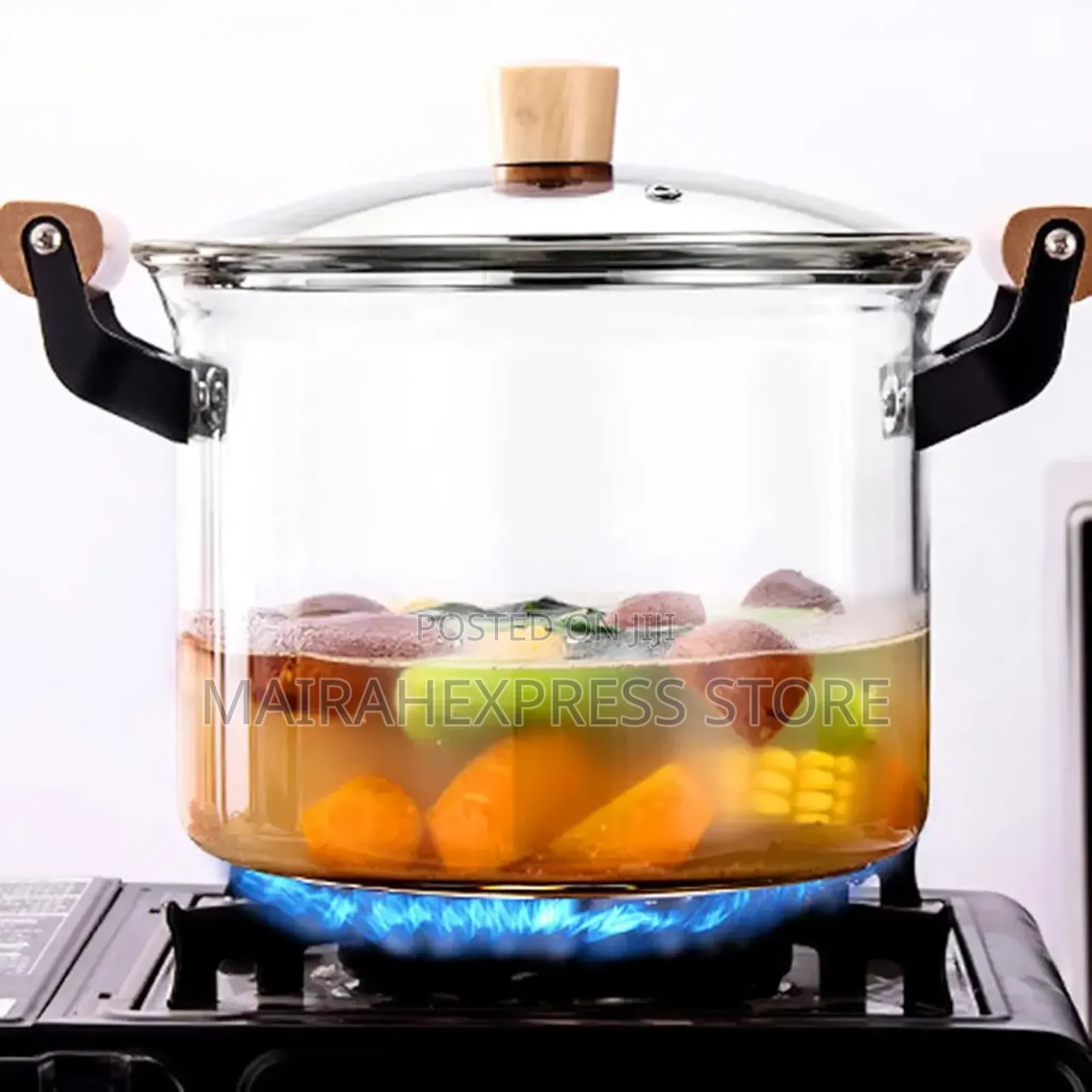 2.5l Borosilicate Glass Pot With Wooden Handle