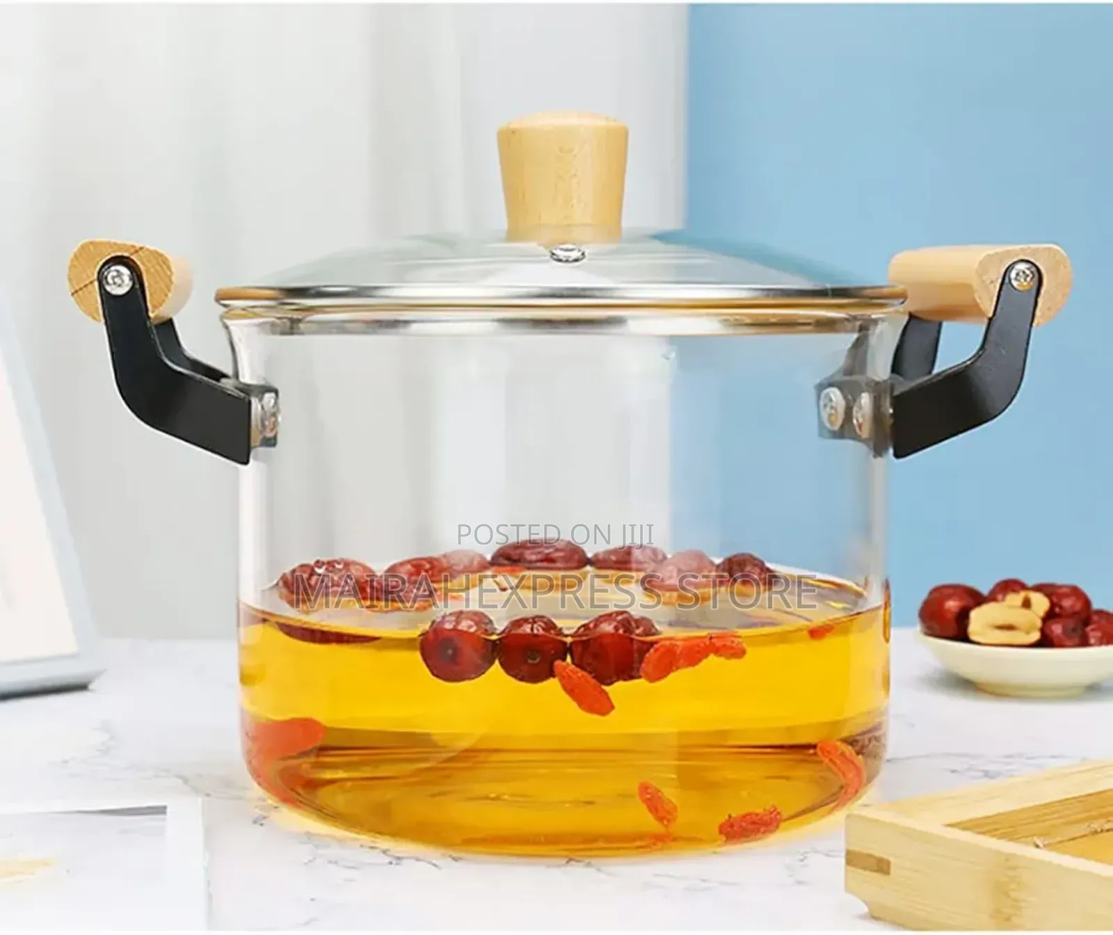 2.5l Borosilicate Glass Pot With Wooden Handle