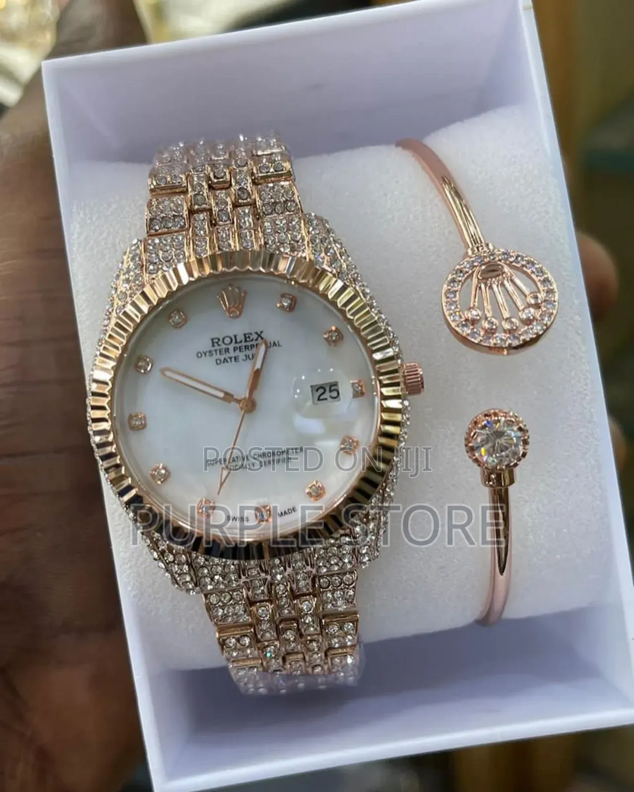 Rolex Women Iced Watch and Bracelet
