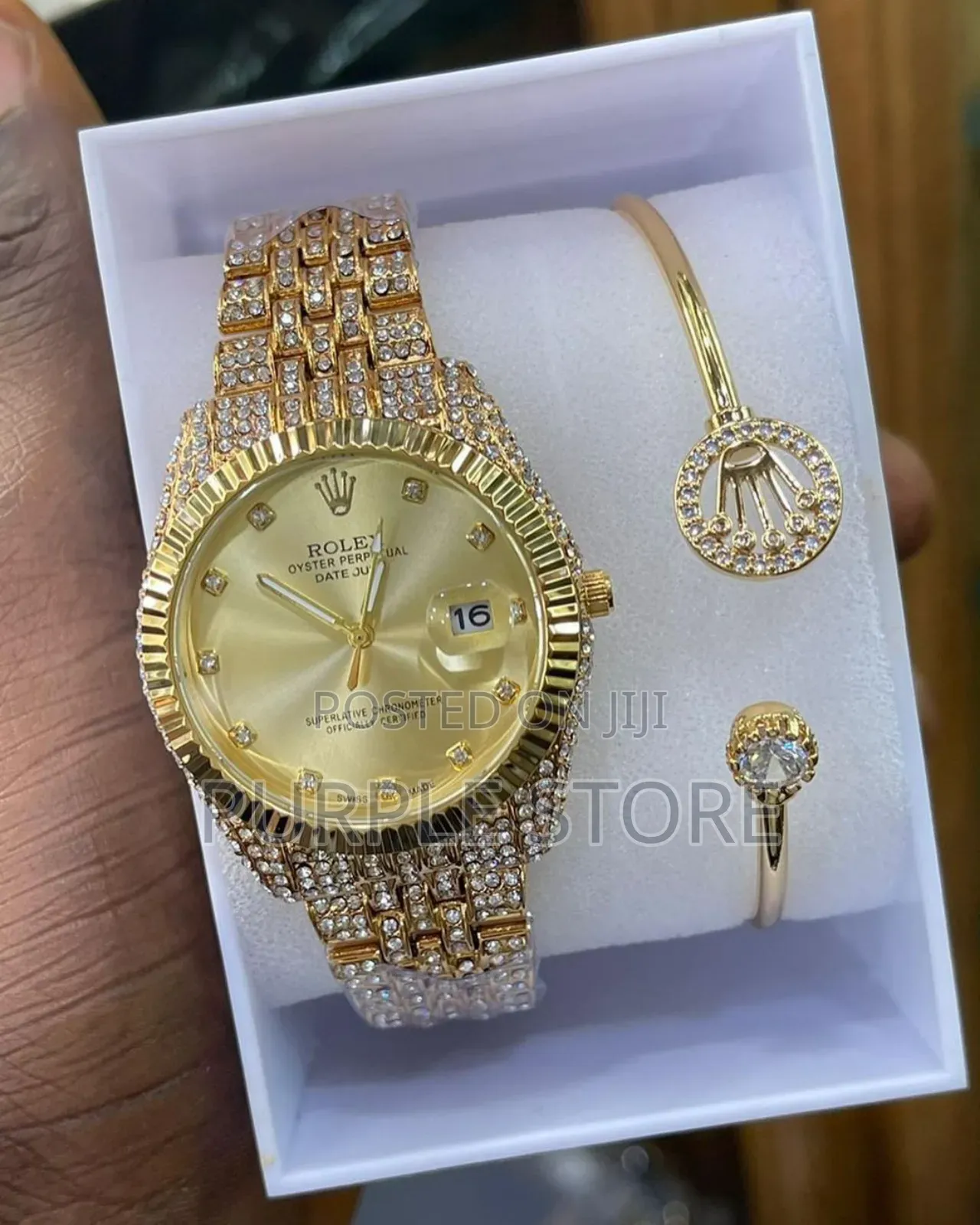 Rolex Women Iced Watch and Bracelet