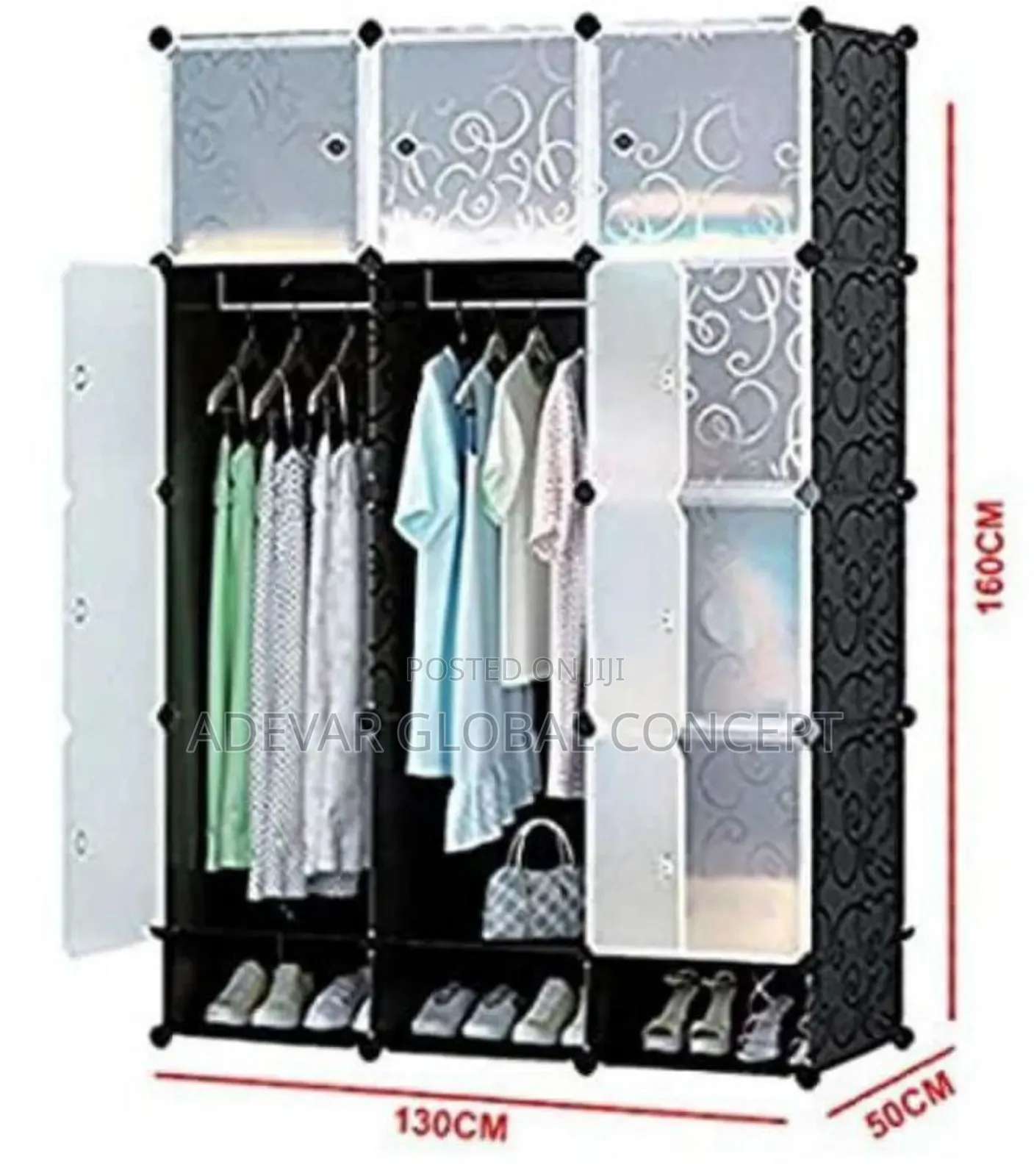 3 Partition Plastic Wardrobe Black Cube Storage Organizer
