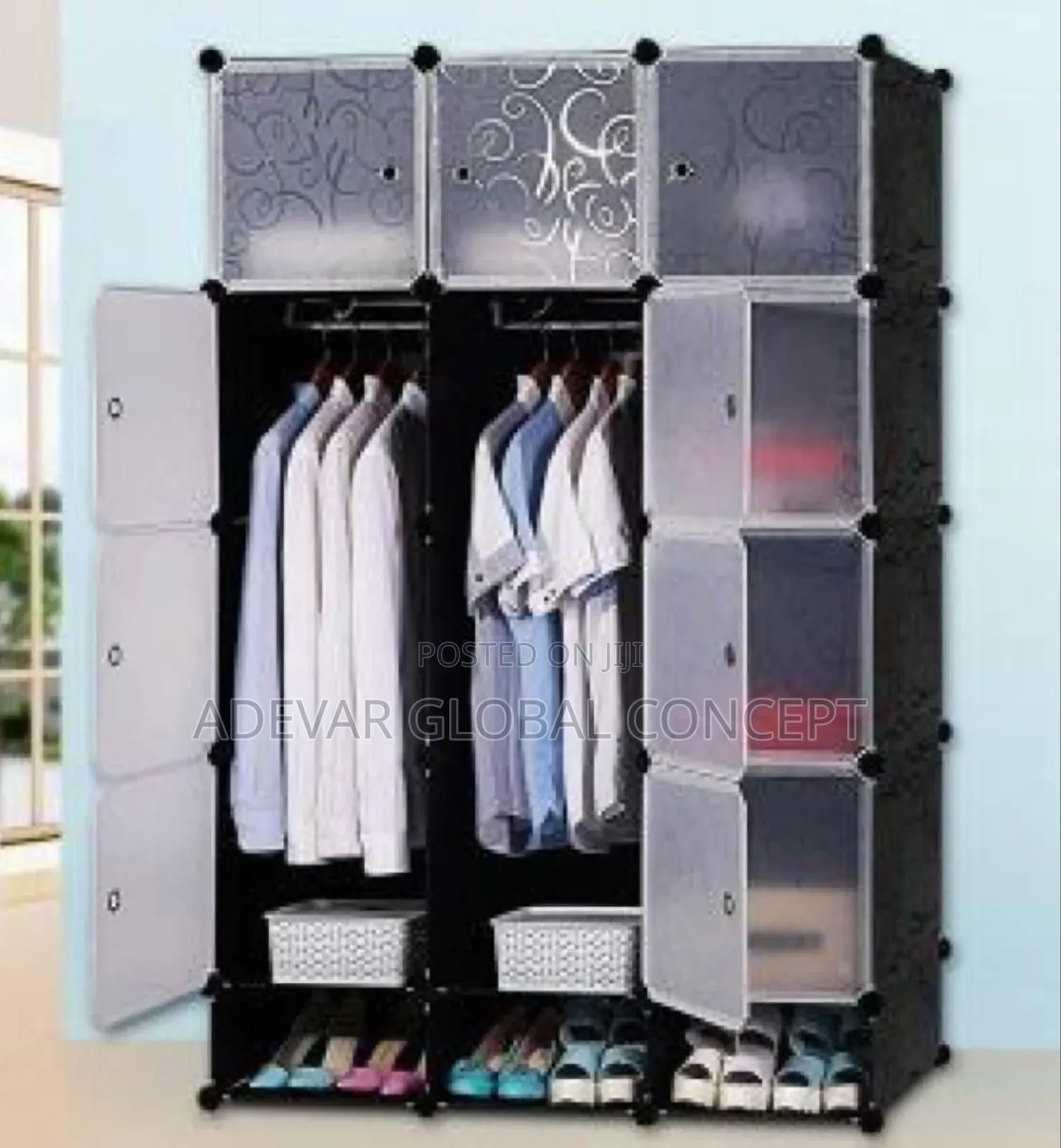 3 Partition Plastic Wardrobe Black Cube Storage Organizer