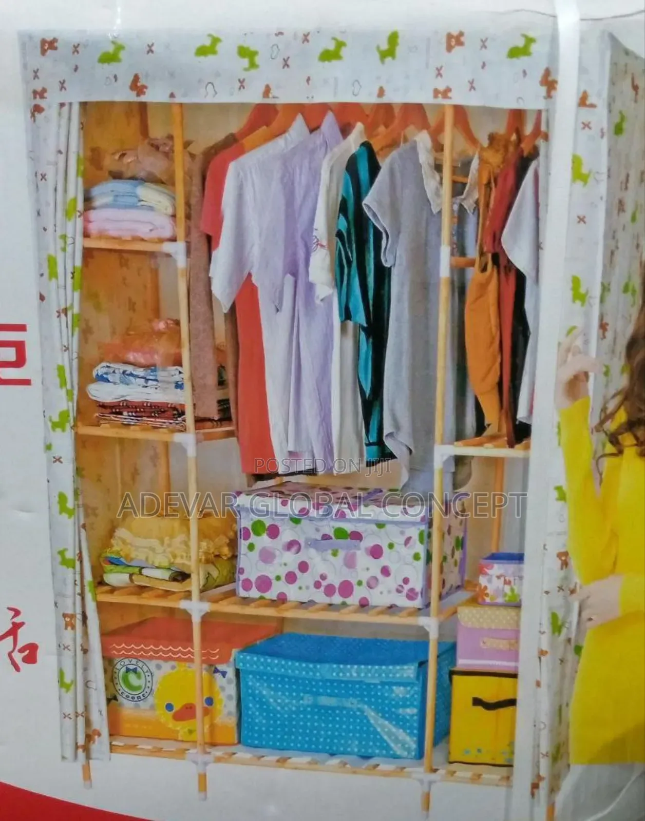 3 Sections Wooden Mobile Wardrobe