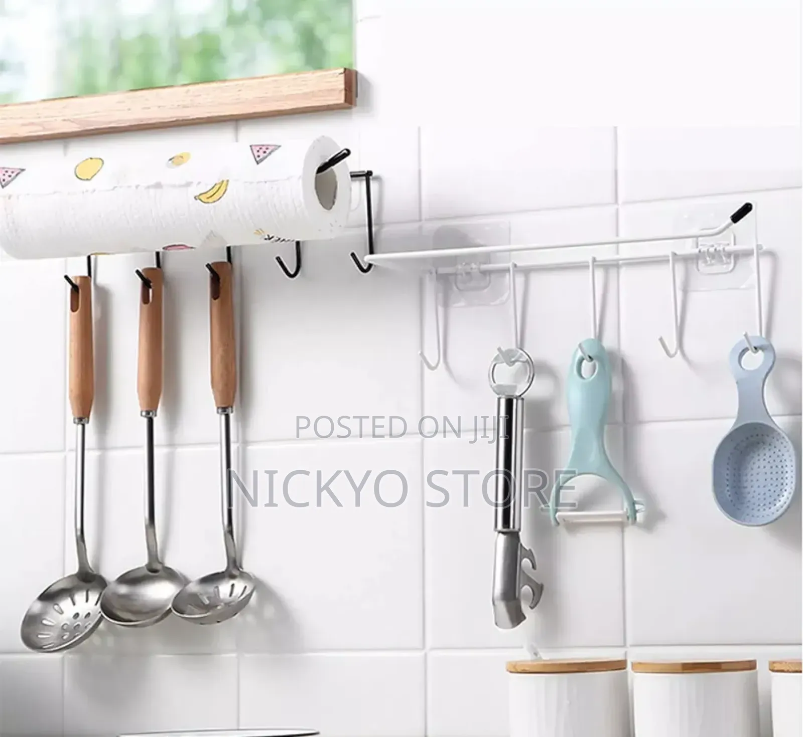 Wall-Mounted Kitchen Roll and Utensil Rack