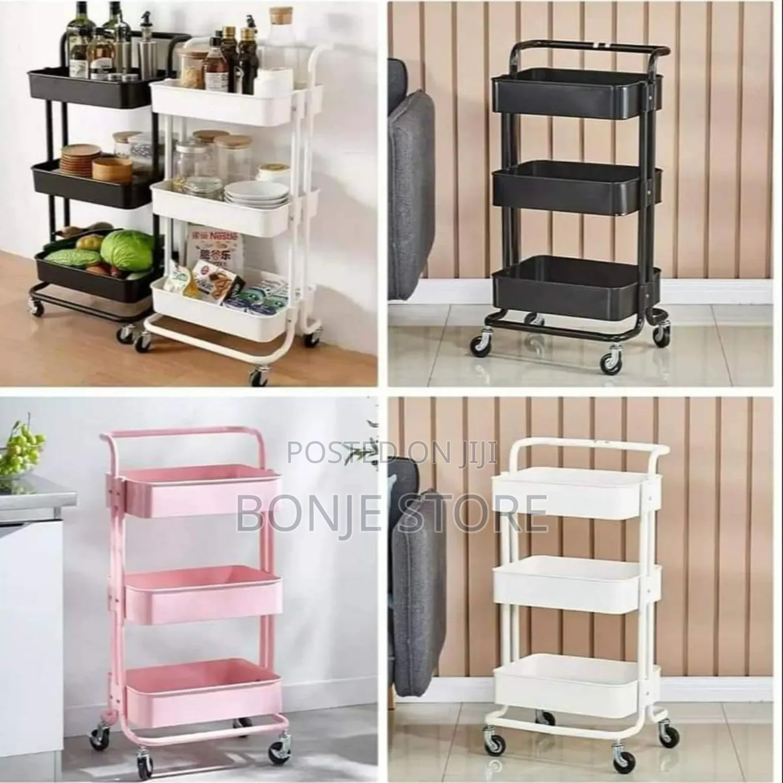 3-Tier Rolling Cart, Kitchen Storage Rack, Baby Trolley
