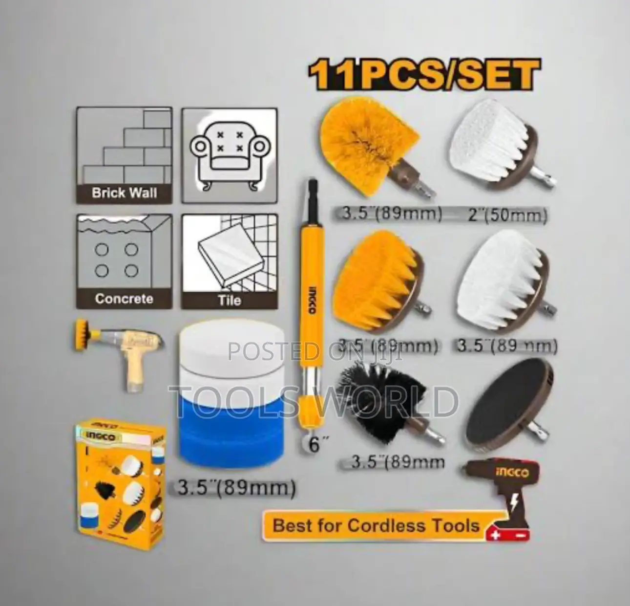Ingco 11 PCS Upholstery Cleaning Brush Set
