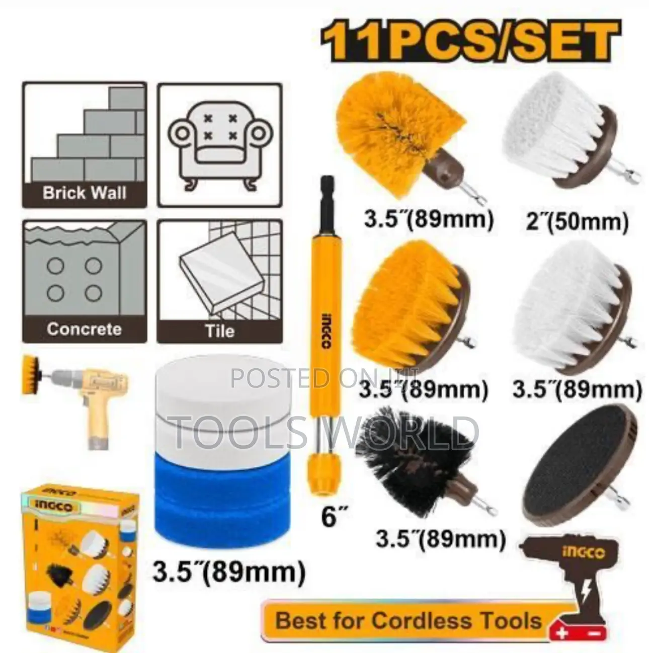 Ingco 11 PCS Upholstery Cleaning Brush Set