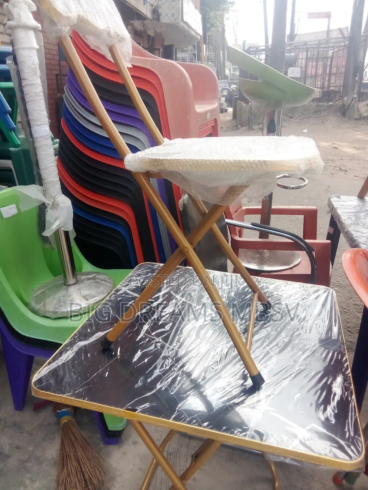 Black Wooden Foldable Table And A Chair