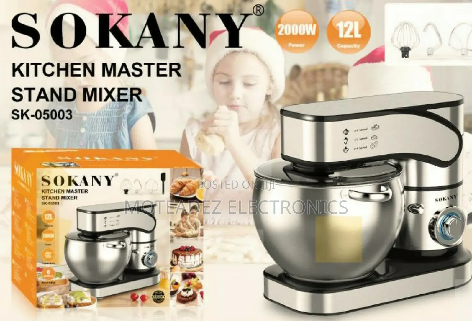 Sokany 12l (2000w) Commercial Stand Cake Mixer W/Large Bowl