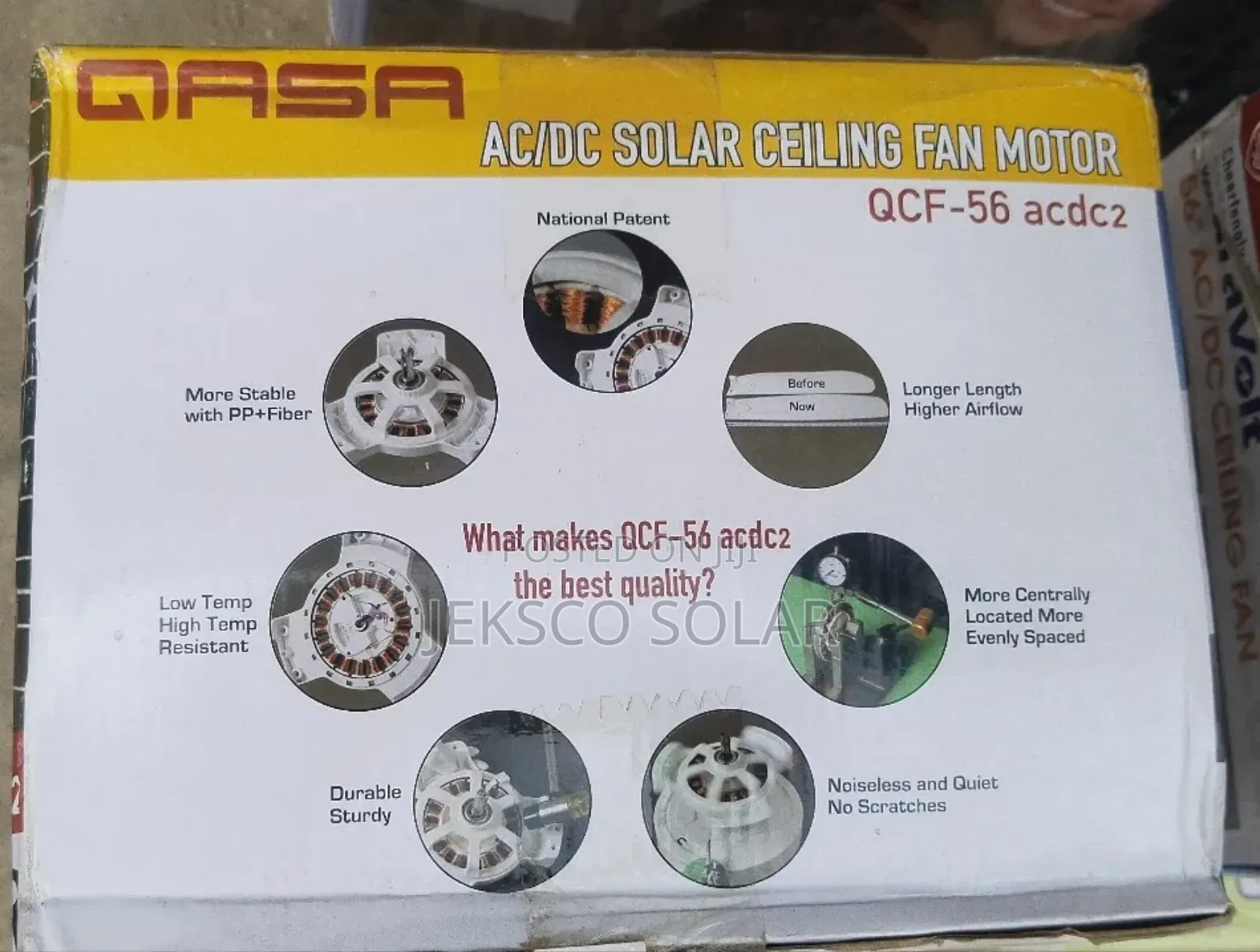 Qasa AC/DC Solar Ceiling Fan, 56 Inches.