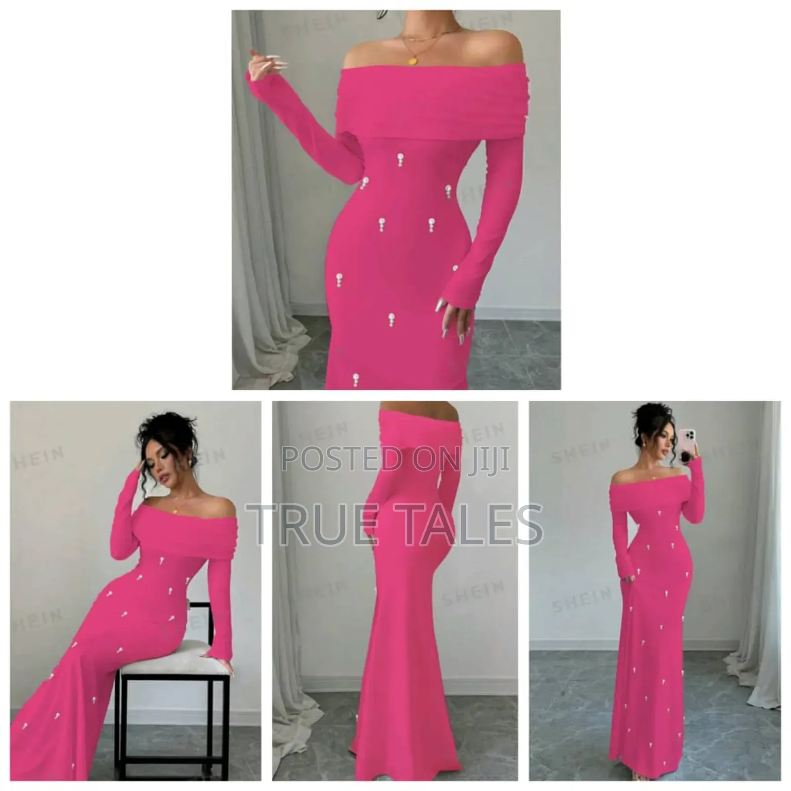 Pink Bead Embellished Off Shoulder Party Dress Sizes 8 to 12