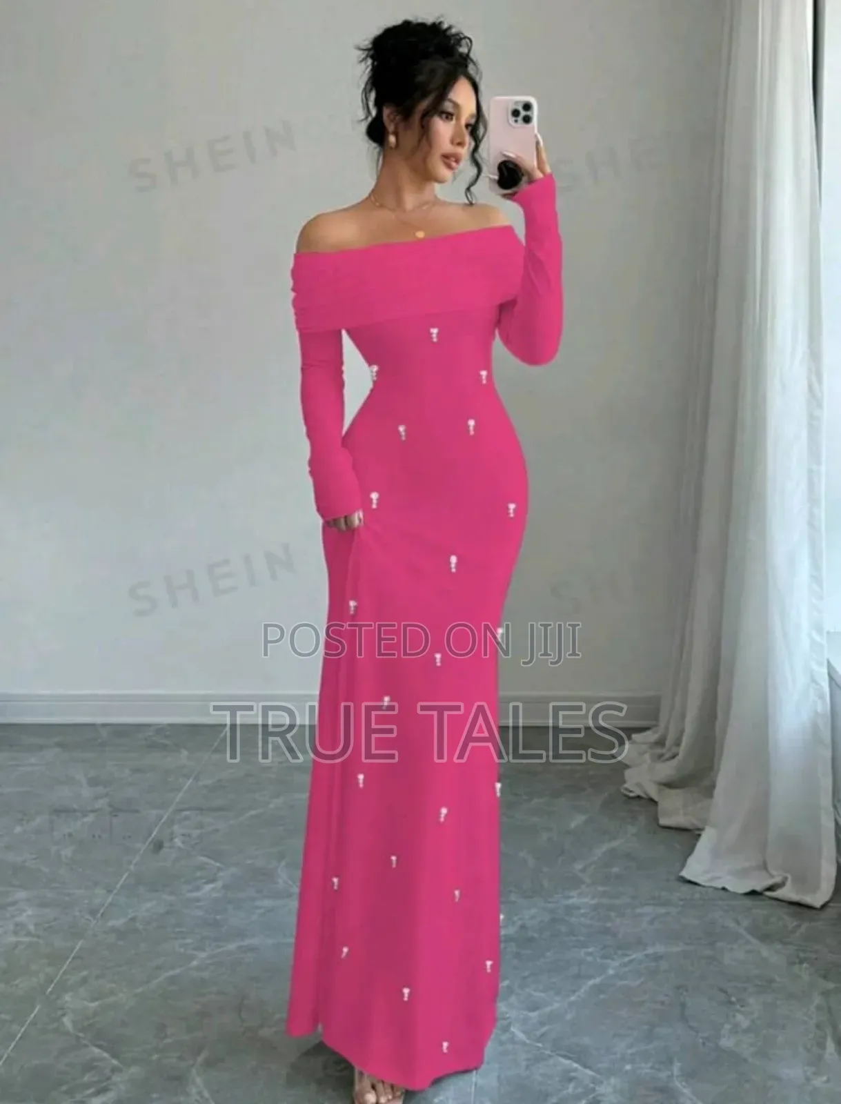 Pink Bead Embellished Off Shoulder Party Dress Sizes 8 to 12