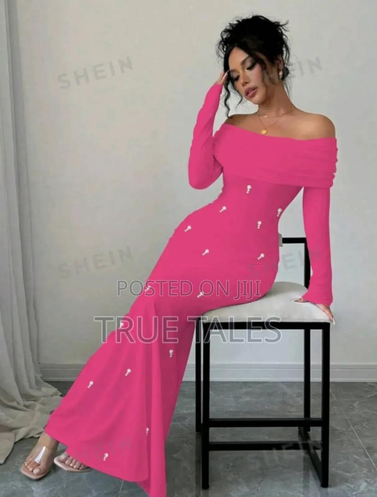 Pink Bead Embellished Off Shoulder Party Dress Sizes 8 to 12