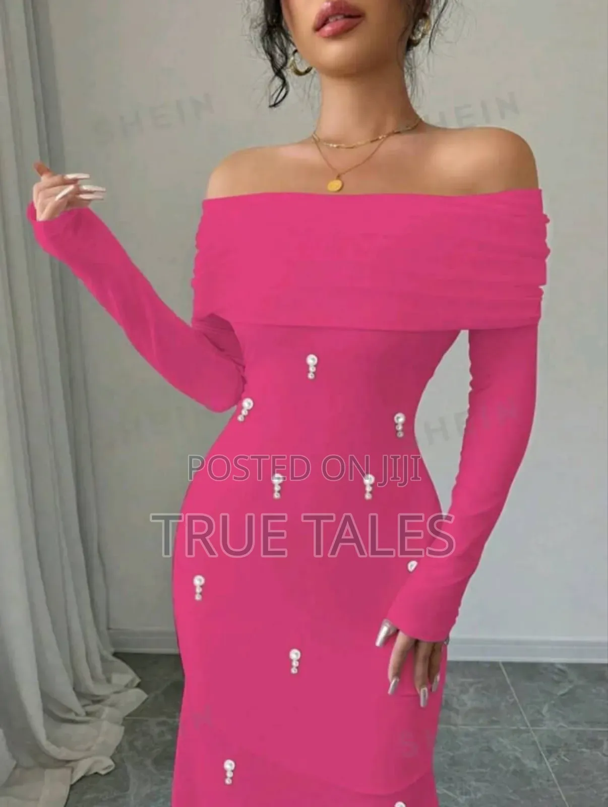 Pink Bead Embellished Off Shoulder Party Dress Sizes 8 to 12