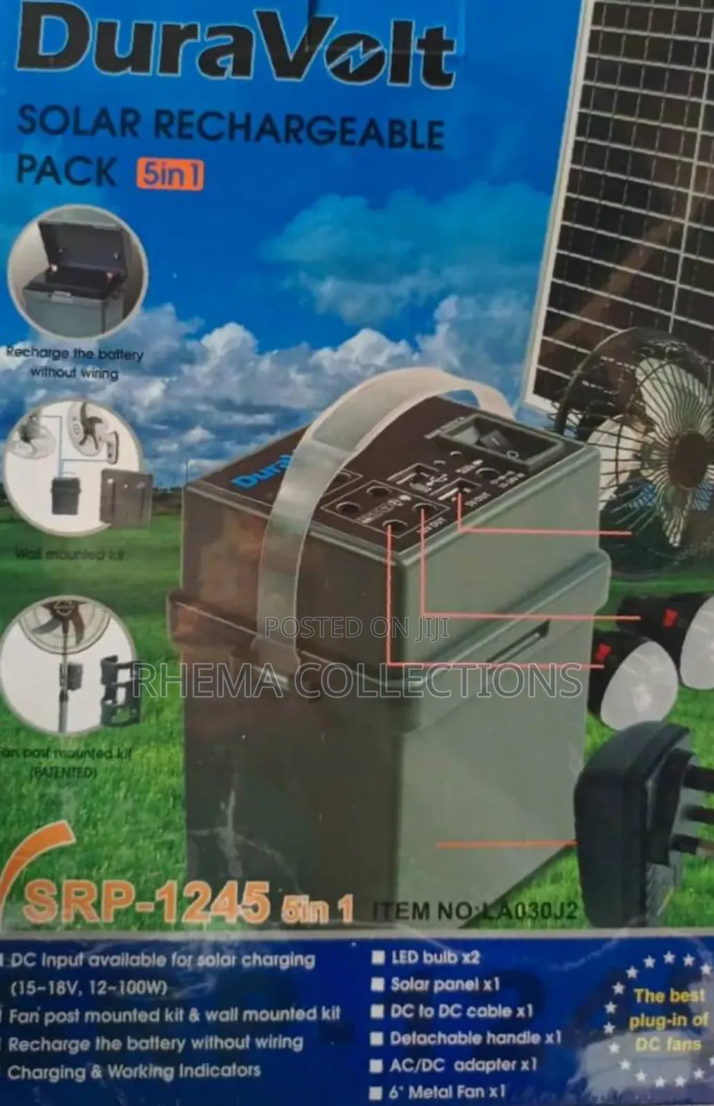 5in1 Duravolt Solar Rechargeable Panel With Fan
