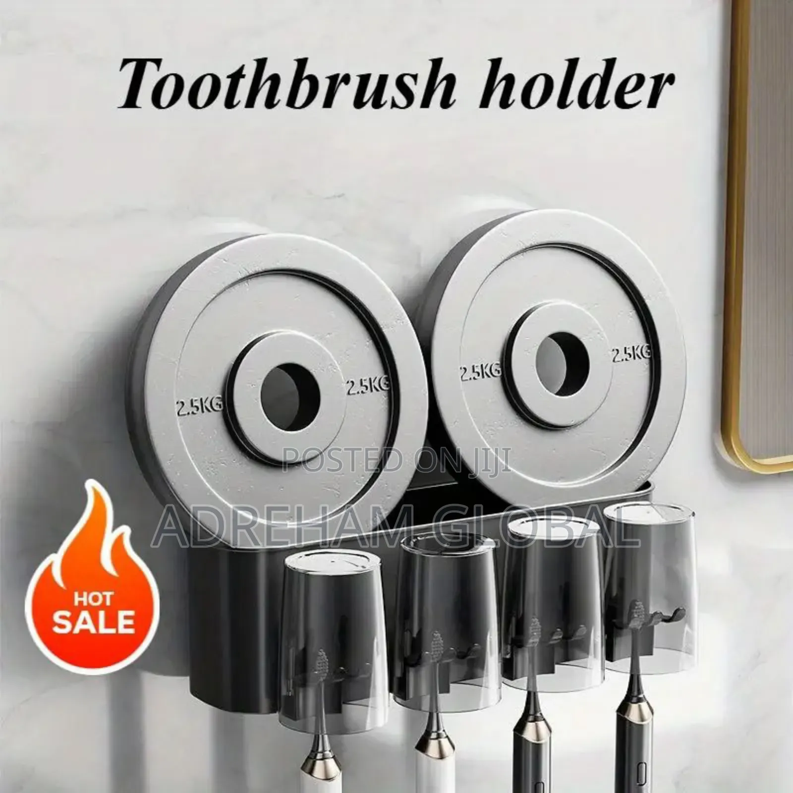 Sleek Wall-mounted Toothbrush Holder With Black Gargle Cups