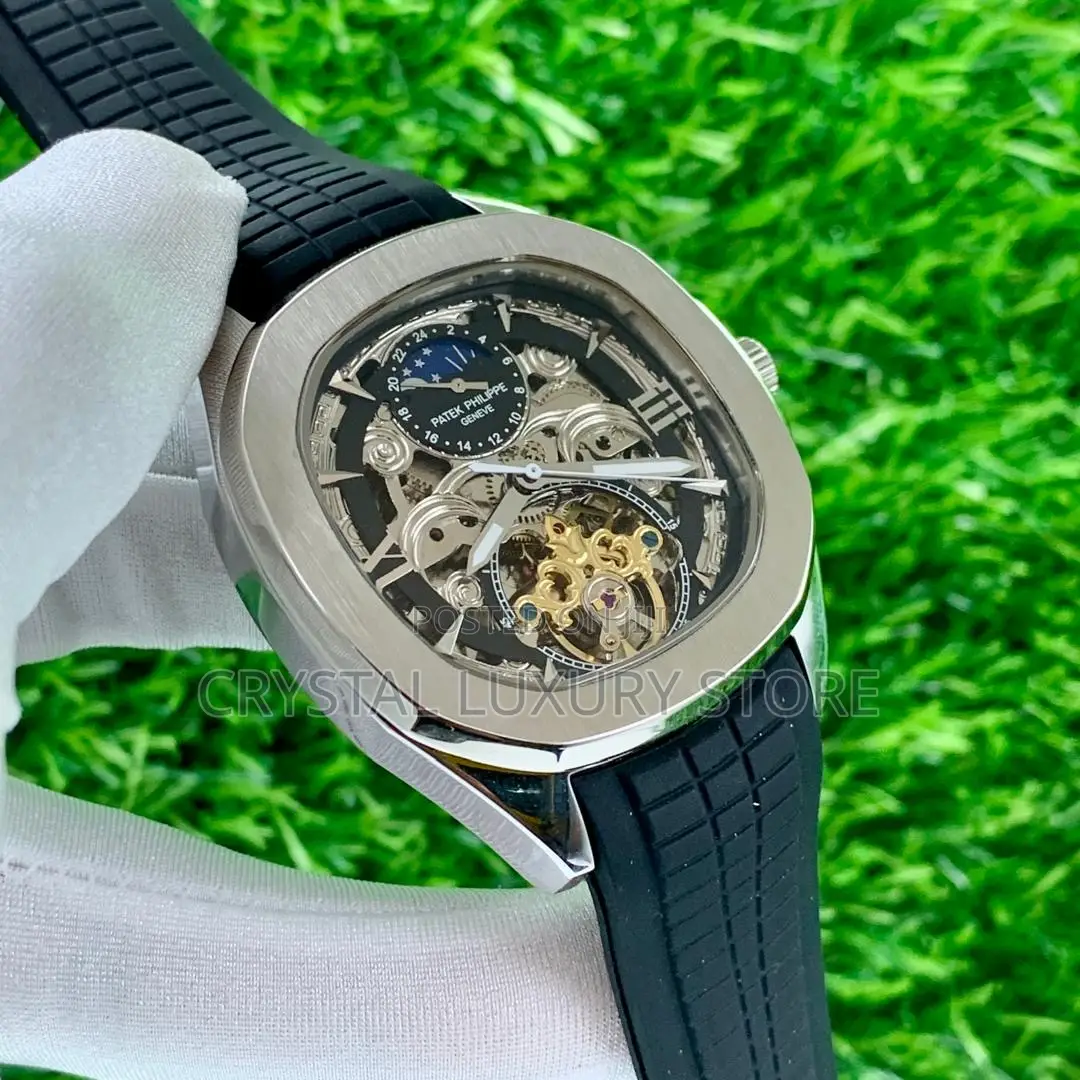 Patek Philippe Quality Luxury Men Rubber Strap Wristwatch