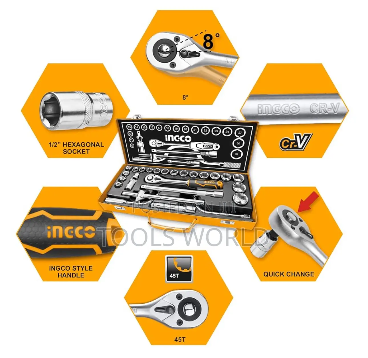 24pcs 1/2" Socket Set, 1/2" CRV DR
