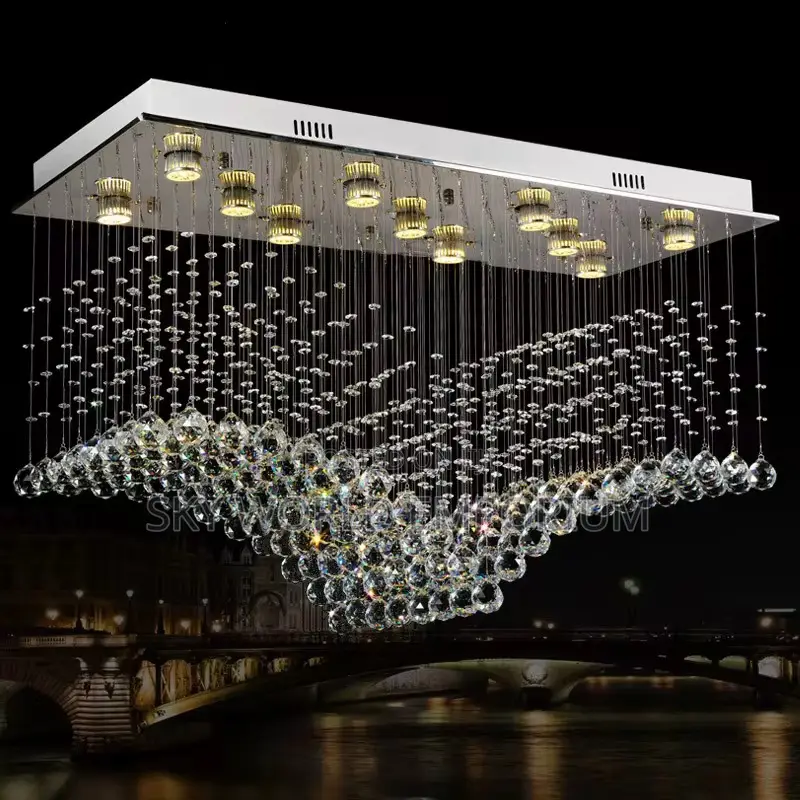 Modern Quadrate Crystal Led Chandelier Pyramid Shape