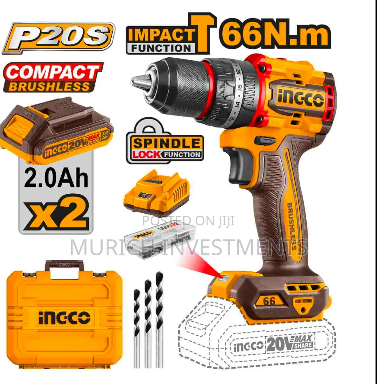 Compact Brushless Cordless Impact Drill 66nm