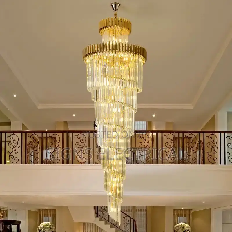 Luxury Large Indoor Round Spiral Stairwell Chandelier Gold