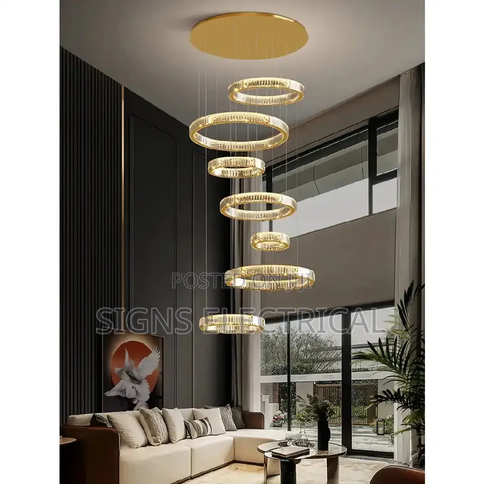 Stunning Luxury Cascading Crystal Rings Pendant Chandelier