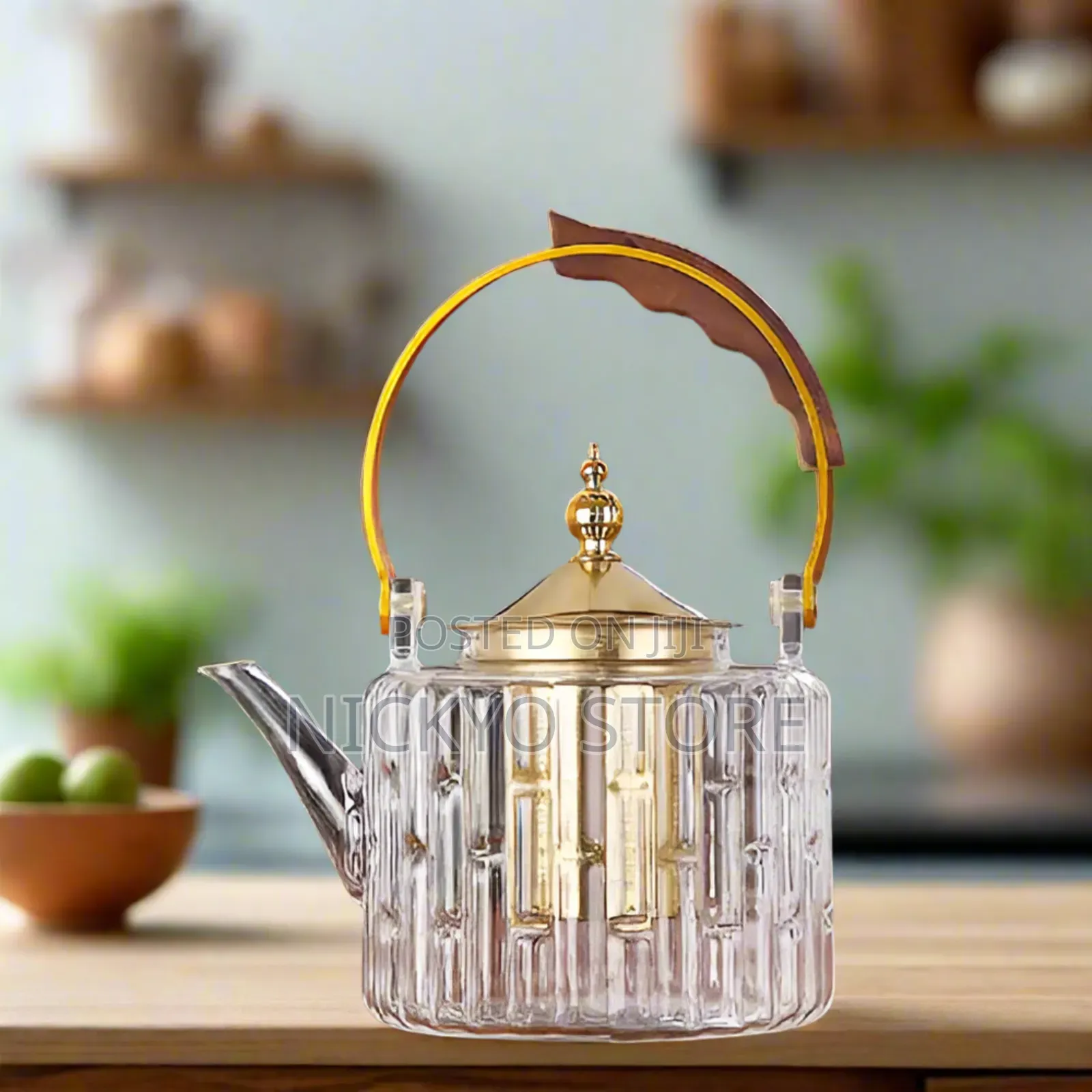 Glass Teapot With Filter Wooden Handle