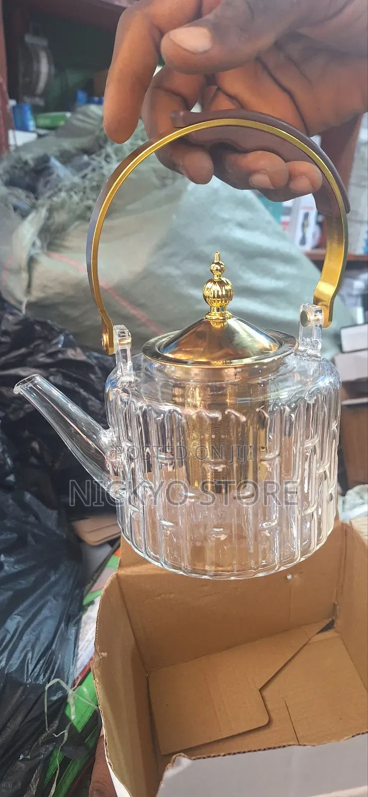 Glass Teapot With Filter Wooden Handle