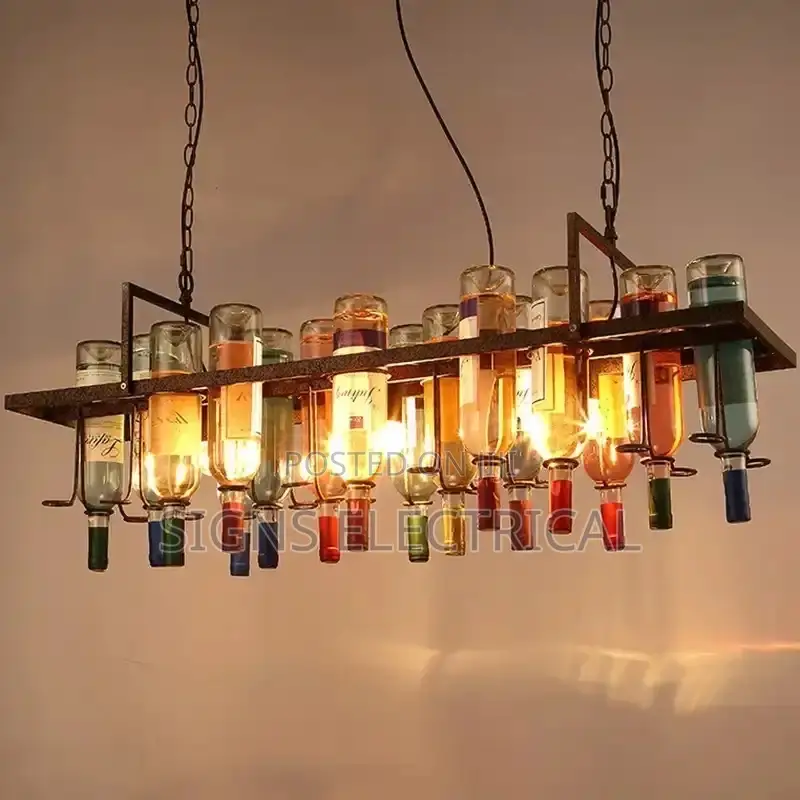Industrial Rust Metal Colored Wine Bottle Glass Chandelier