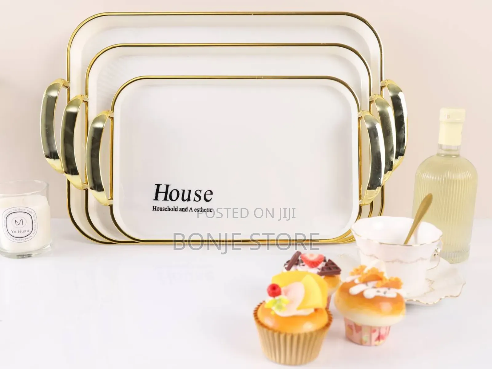3 in 1 Acrylic Serving/Decorative Tray With Gold Handle