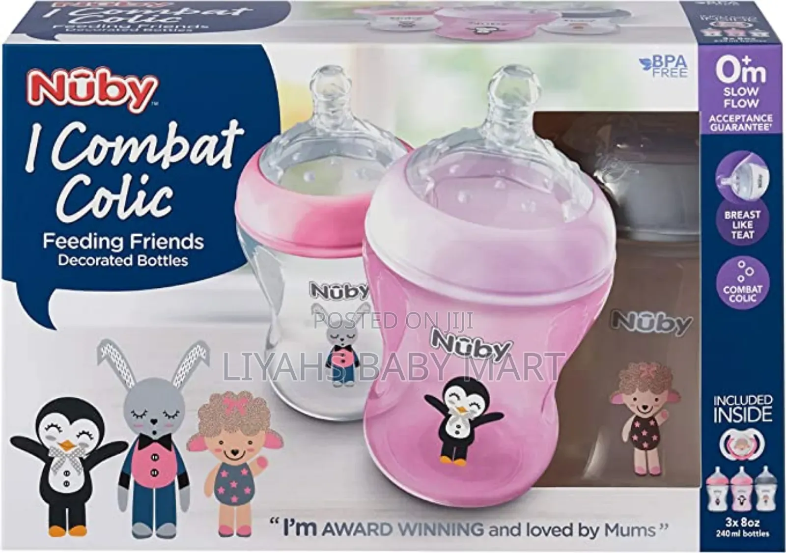 Nuby I Combat Colic 240ml Baby Feeding Bottles 3-Pack