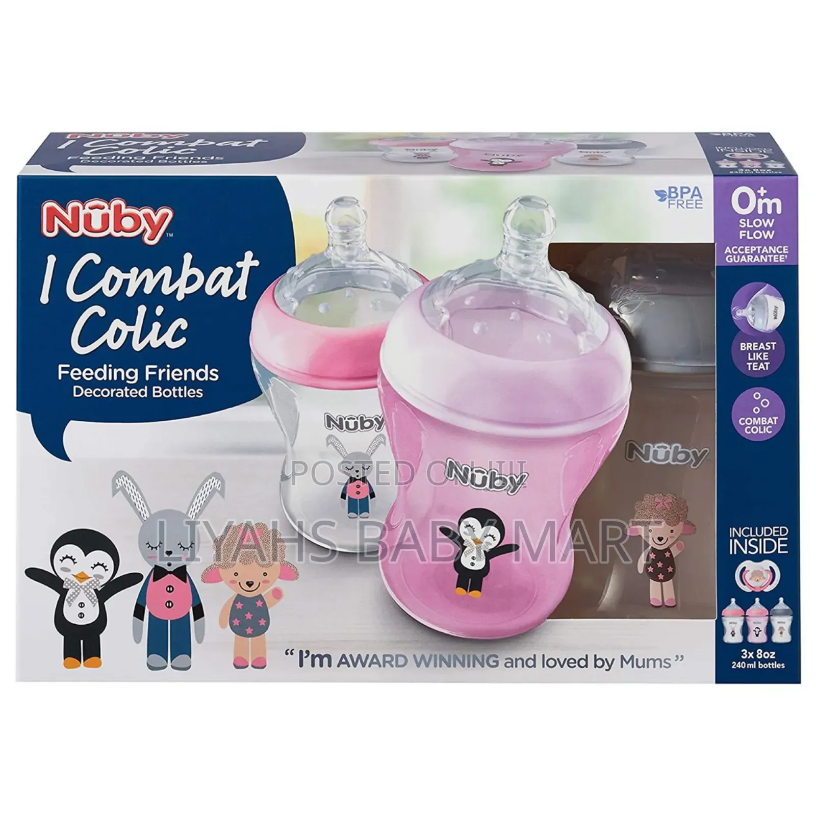 Nuby I Combat Colic 240ml Baby Feeding Bottles 3-Pack