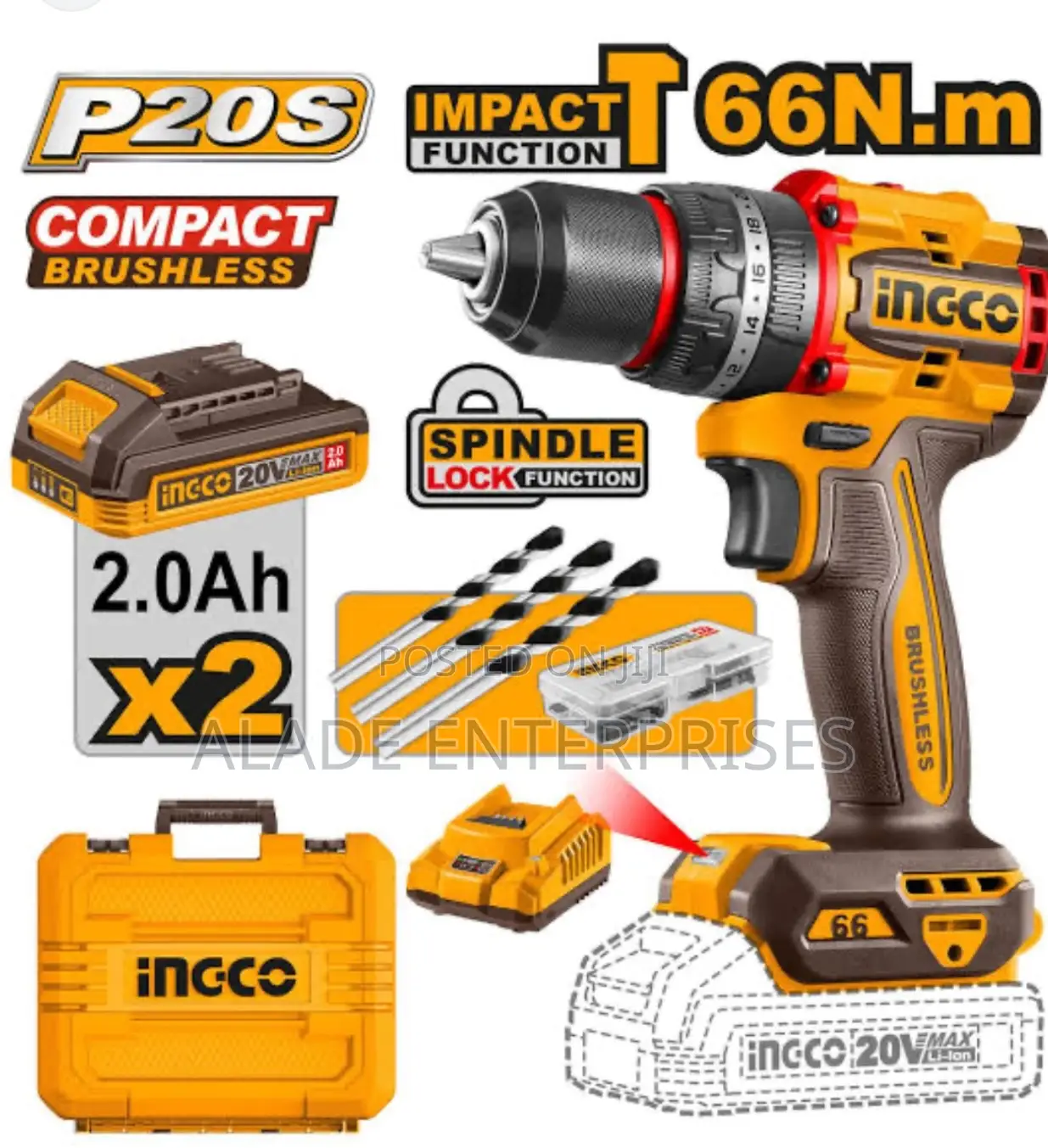 Impact Compact Brushless Impact Cordless 20V 66nm Ingco 13mm