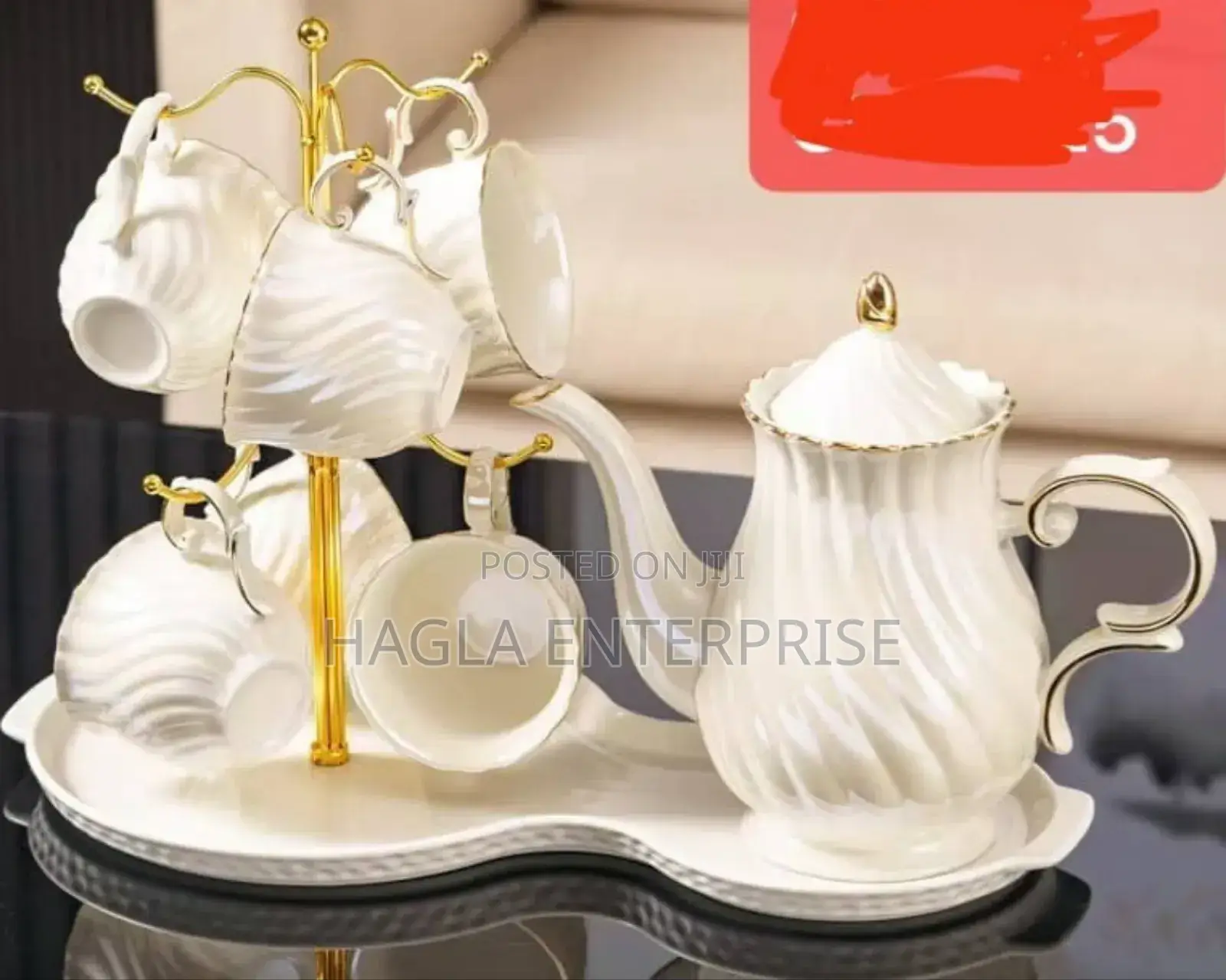 8 Pieces Tea Set Trim Glazed Porcelain