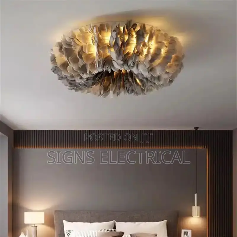 Creative Feather Ceiling Light Romantic Princess Room Light