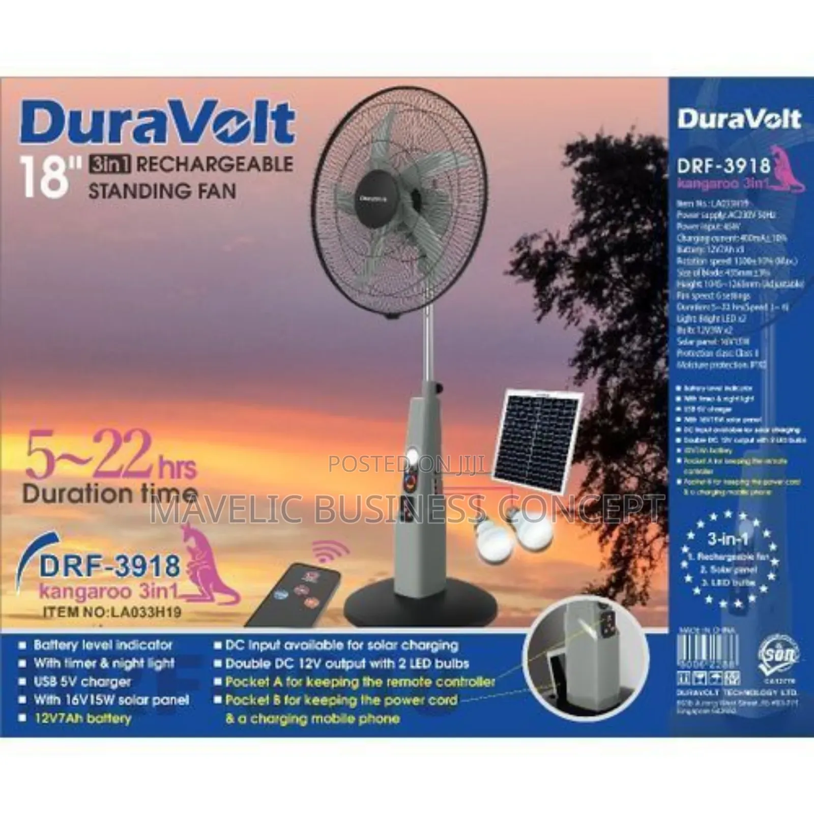 Duravolt Rechargeable Fan 18"
