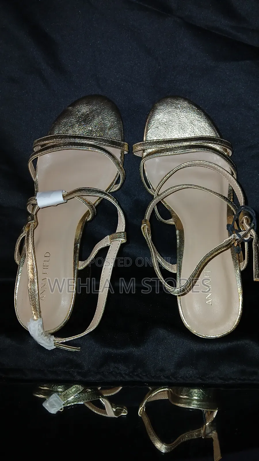 Anne Field Cross Strapped Block Heeled Sandals - Gold