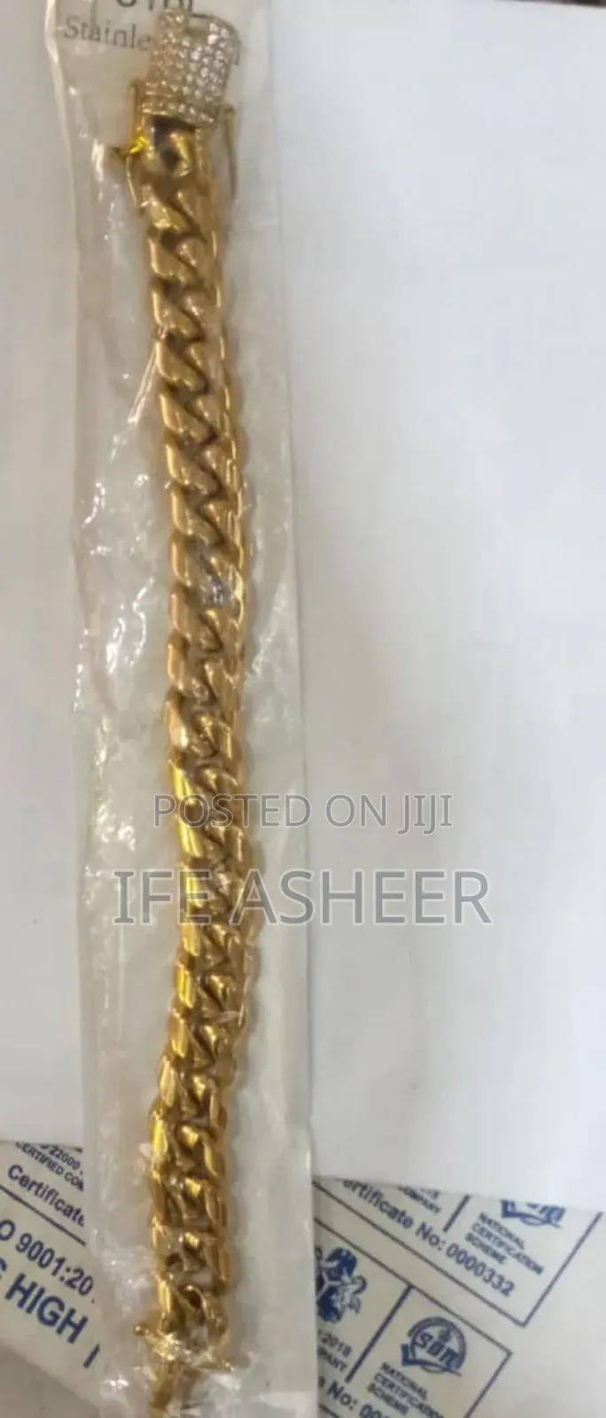 Men's Quality Cuban Bracelet With Ring - Gold