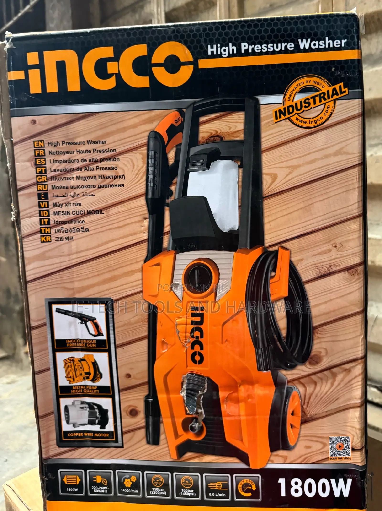 Ingco 150 Bar 1800W Compact Electric Pressure Washer