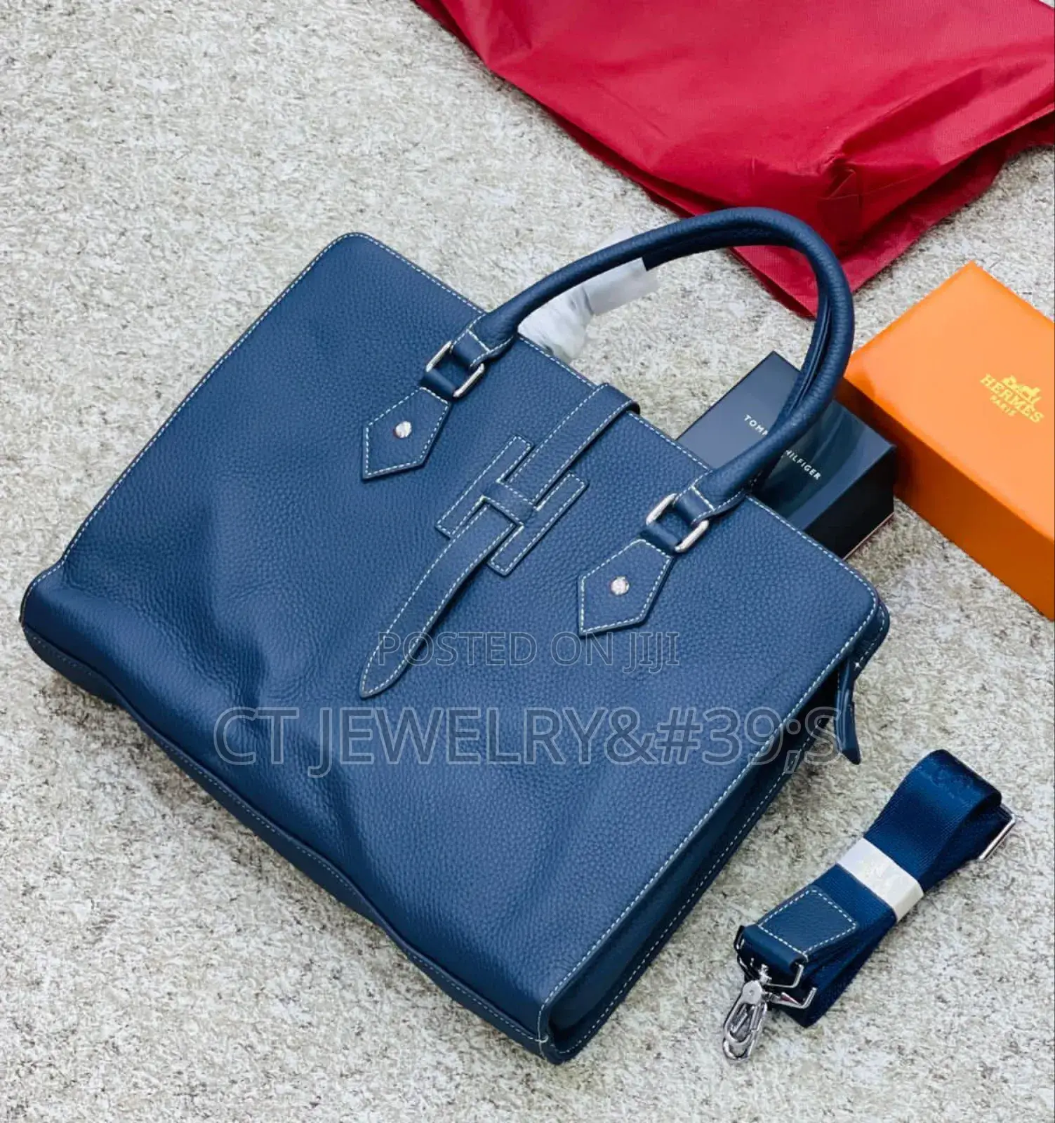 Genuine Leather HERMES PARIS Laptop Bag (Black, Brown Blues)