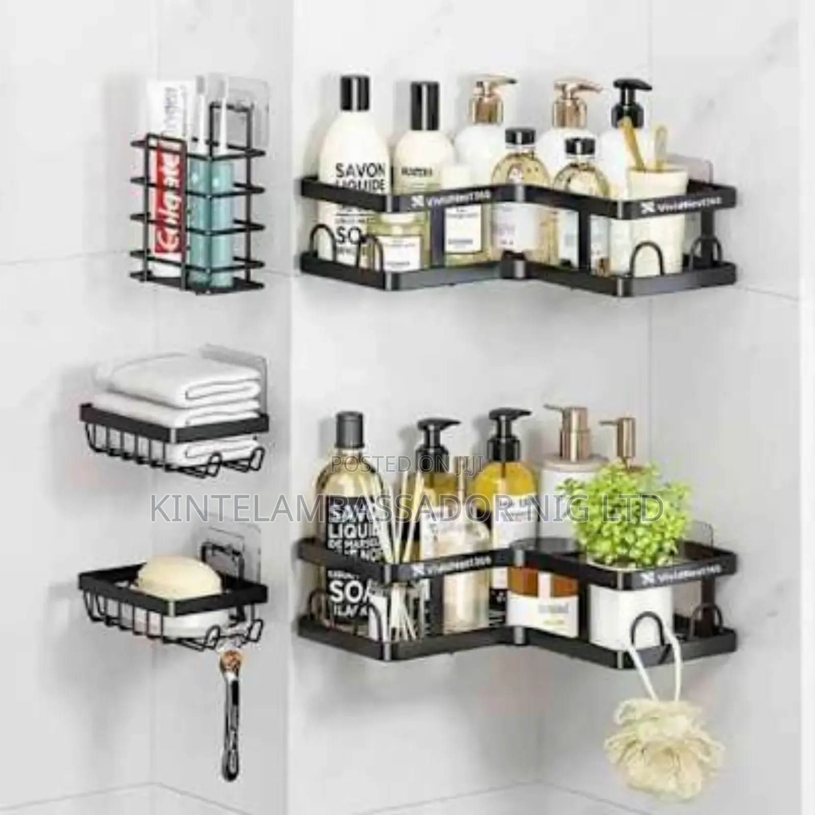 Bathroom Wall Mount Shelf Non Punching - 5pcs