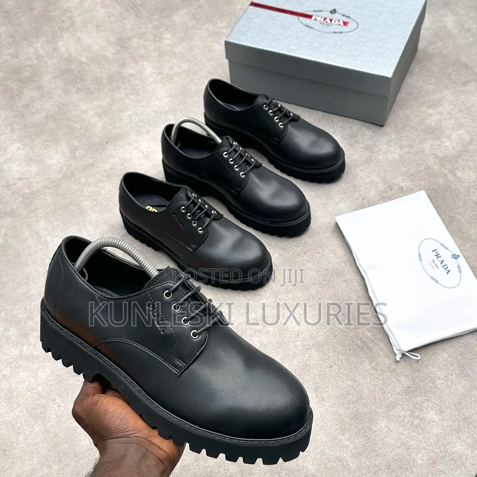 Original Prada Milano Derby Black Leather Shoe