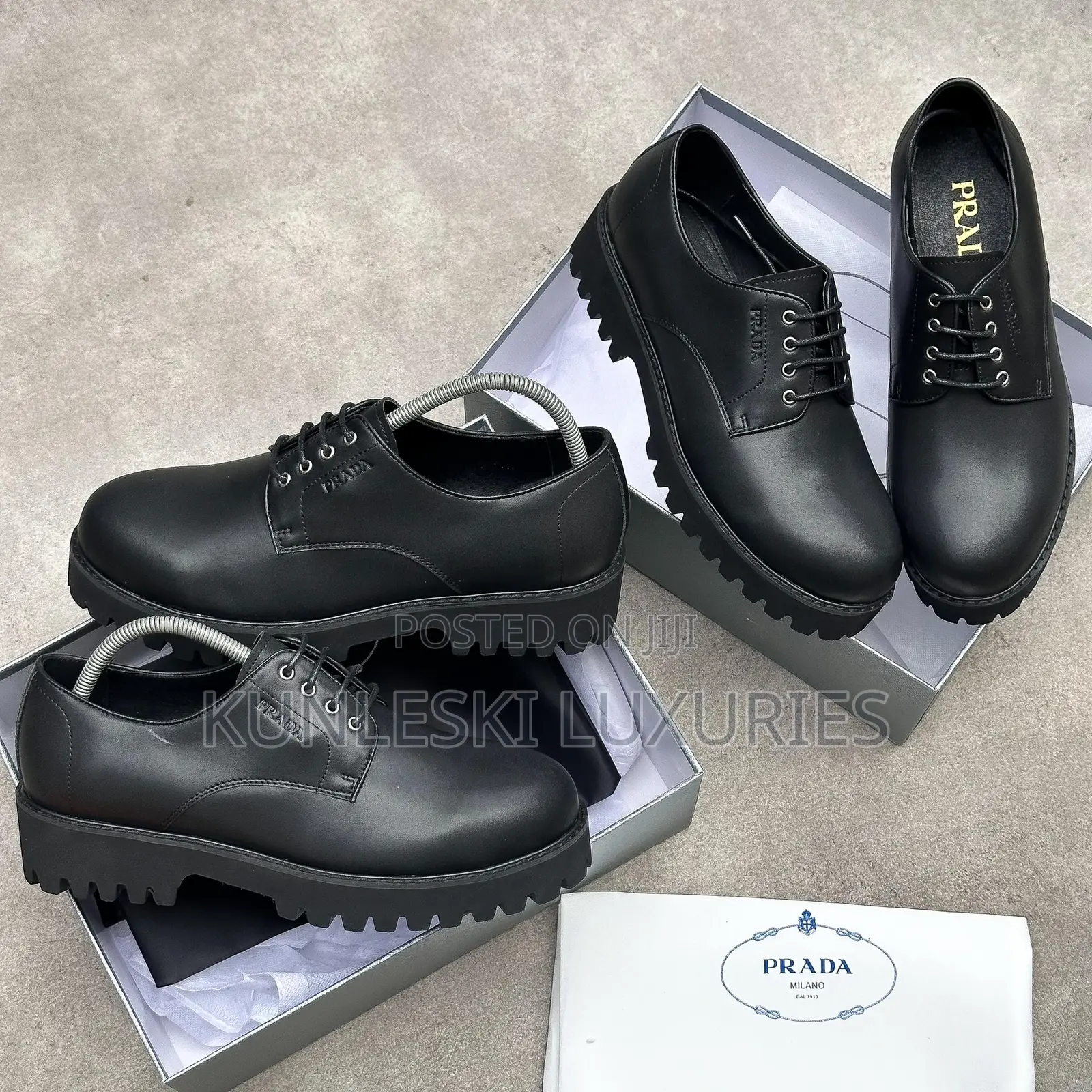 Original Prada Milano Derby Black Leather Shoe