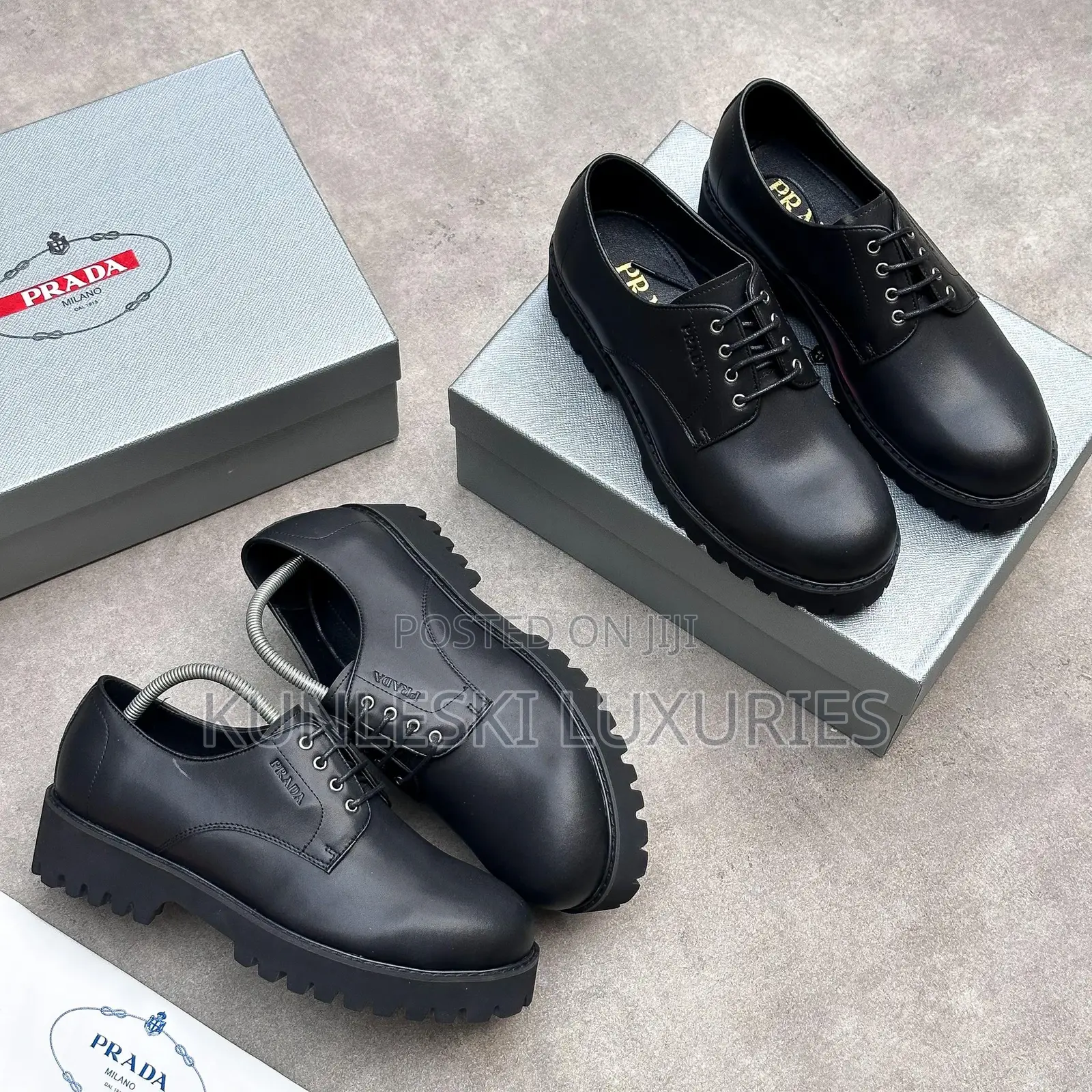 Original Prada Milano Derby Black Leather Shoe