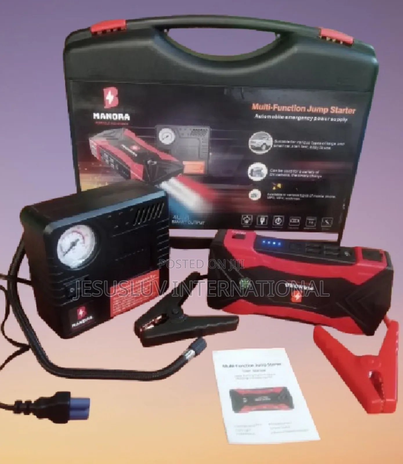 Jump Starter + Tyre Inflator for Both Large Small Vehicle