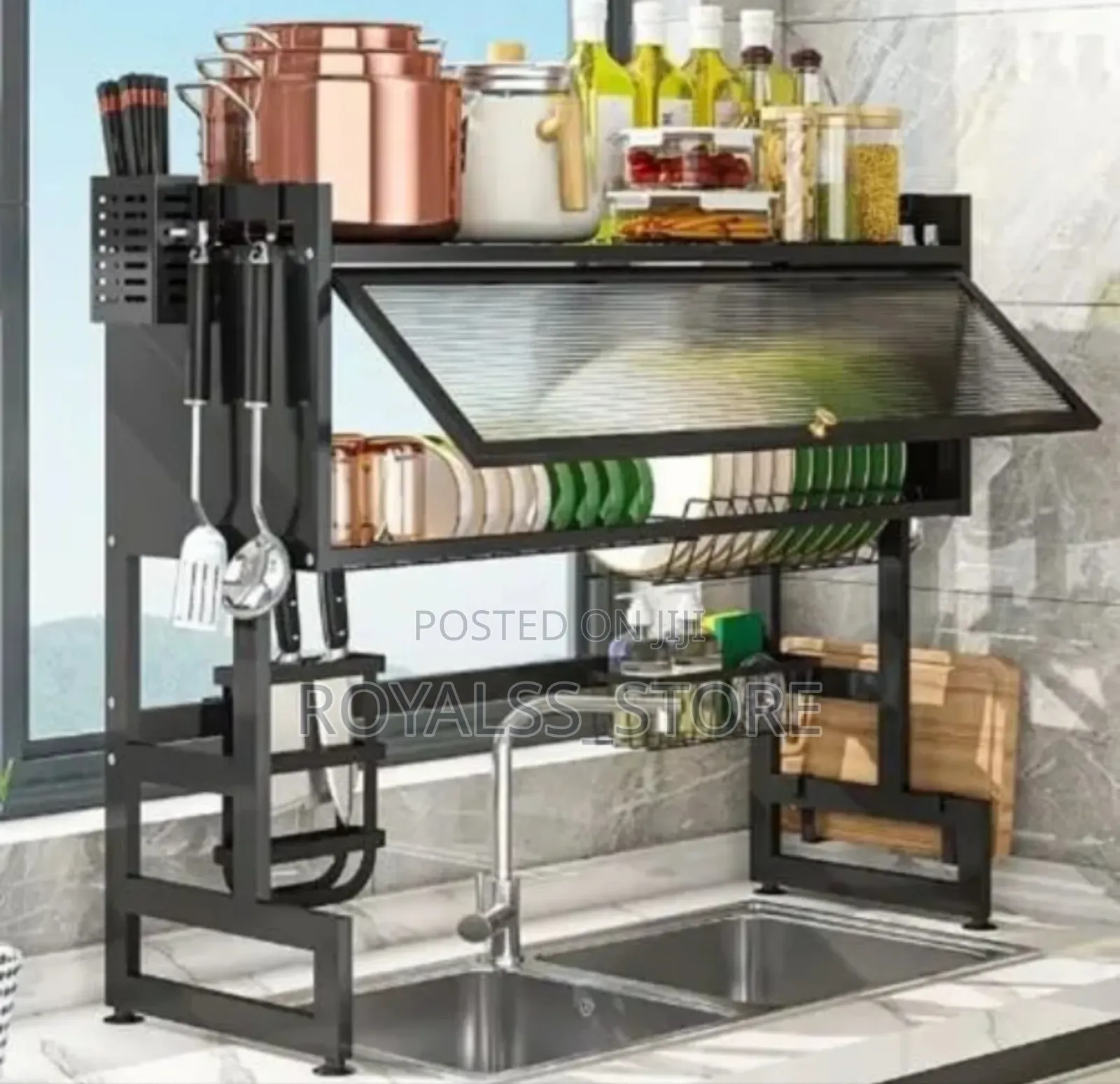 All in One Over Sink Dustproof Draining Kitchen Rack 85cm
