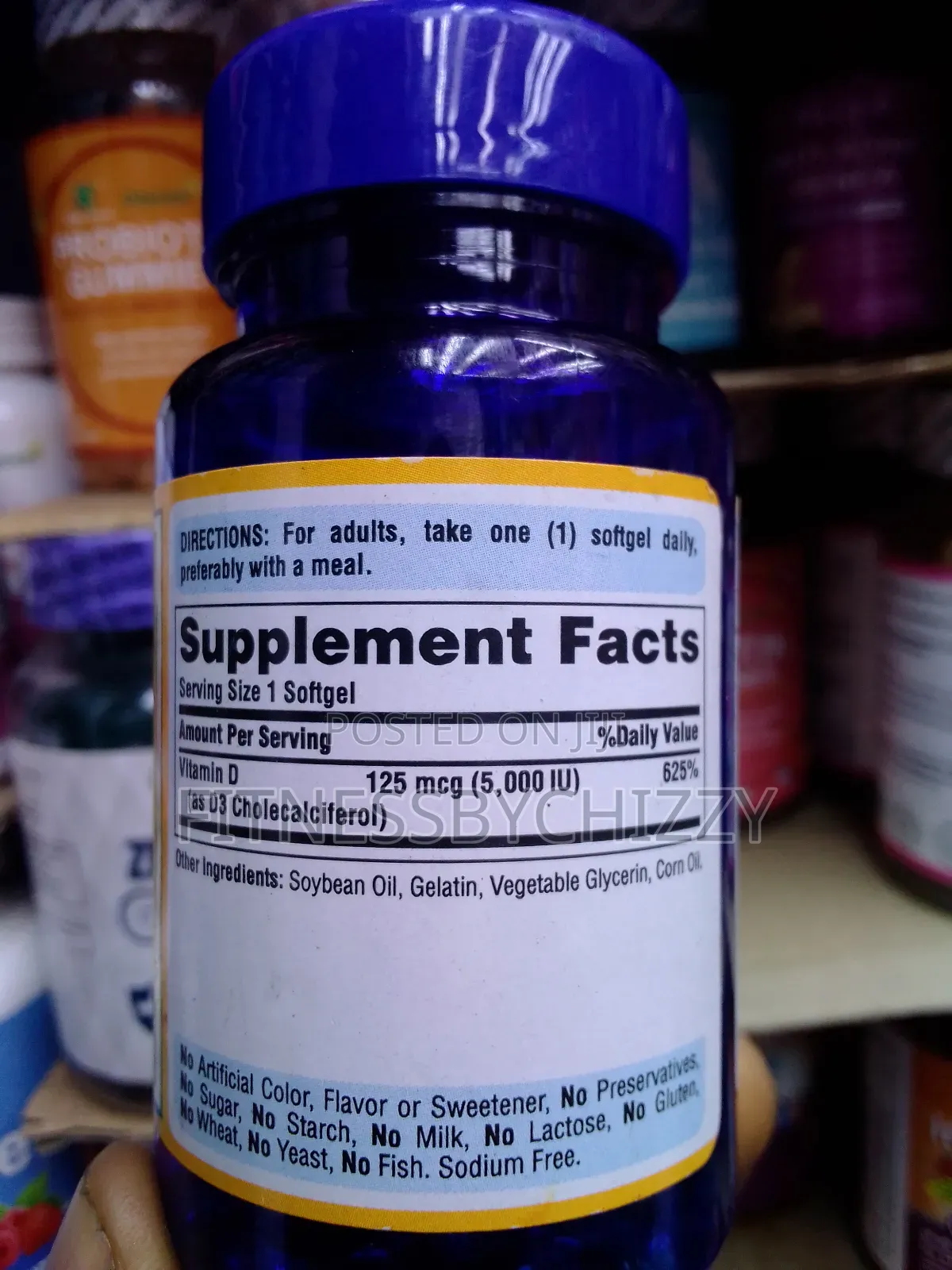 Puritan's Pride Vitamin D3 125mcg 5000IU X 100 Softgels